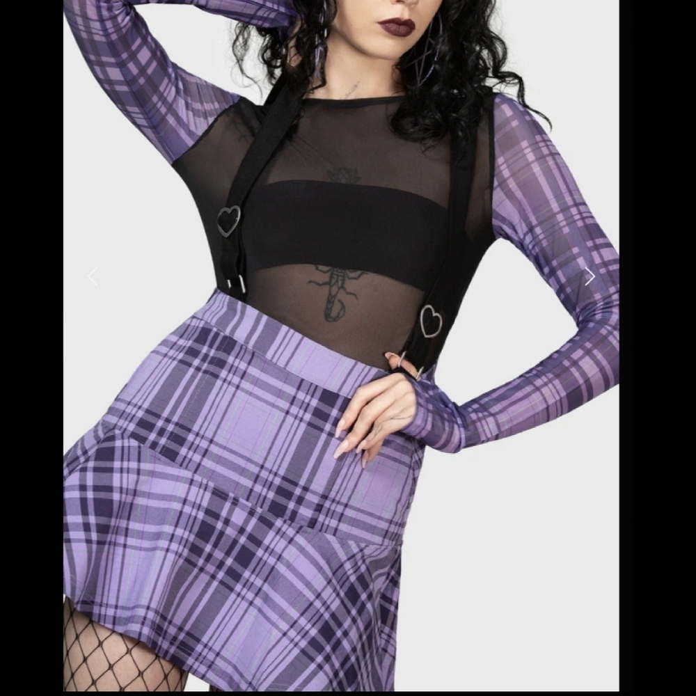 Killstar Sweet Dreams Purple Plaid Skirt and Mesh Top Set